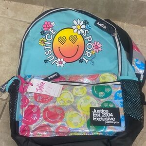 Justice Sport Smiley Backpack - Blue and Multicolor